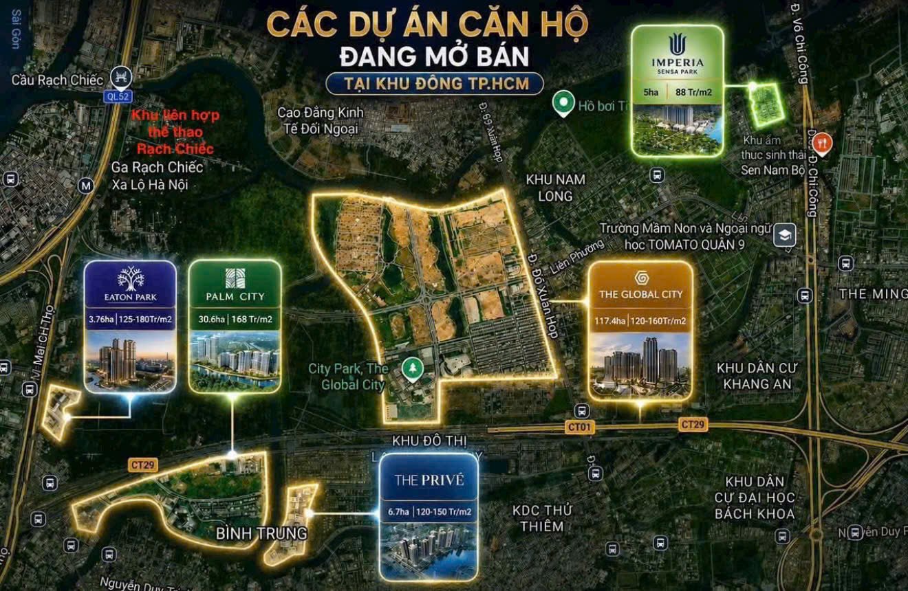 Các dự án căn hộ đang mở bán tại khu Đông TP.HCM