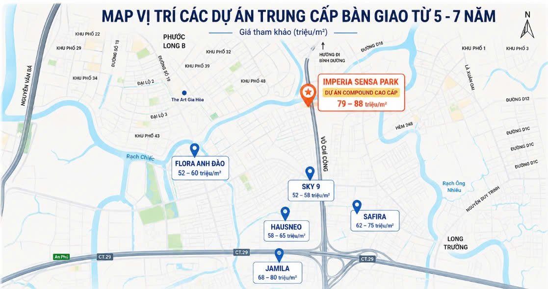 Giá các dự án bàn giao 5-7 năm quanh khu vực