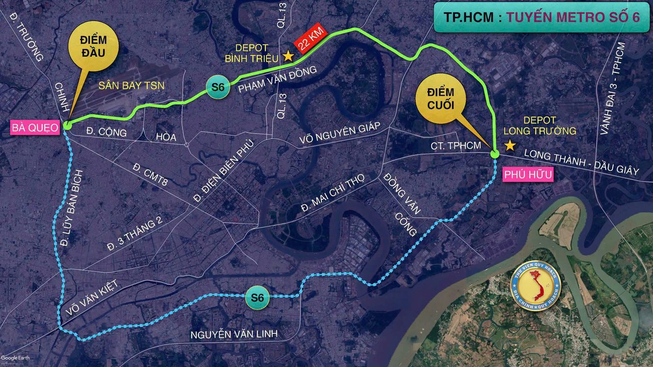 Sơ đồ tuyến Metro số 6, Tân Sơn Nhất - Phú Hữu